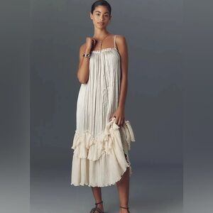 Anthropologie Sleeveless Square-Neck Layered Plissé Maxi Dress